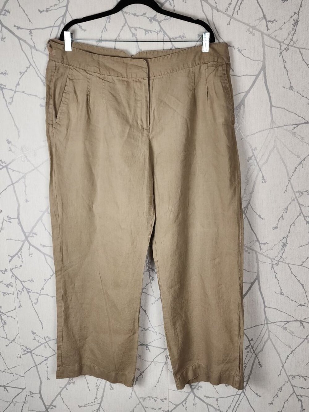 Redoute Beige 100% Linen High Rise Wide Leg Trousers